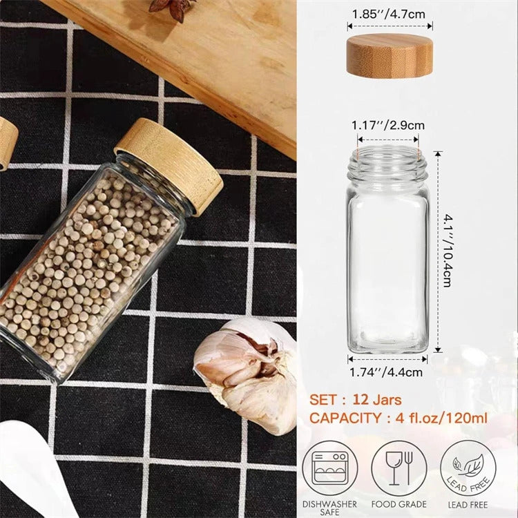 Glass Spice Jars with Labels (12 Pcs)