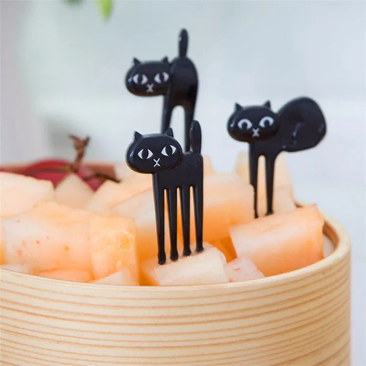 Black Cat Fruit Fork Set (6 Pcs)