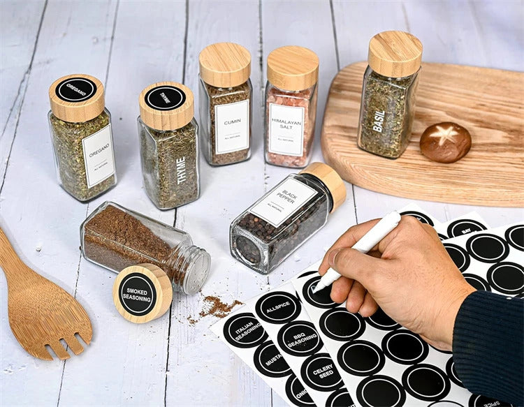 Glass Spice Jars with Labels (12 Pcs)