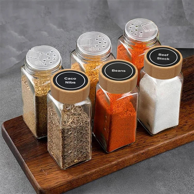 Glass Spice Jars with Labels (12 Pcs)