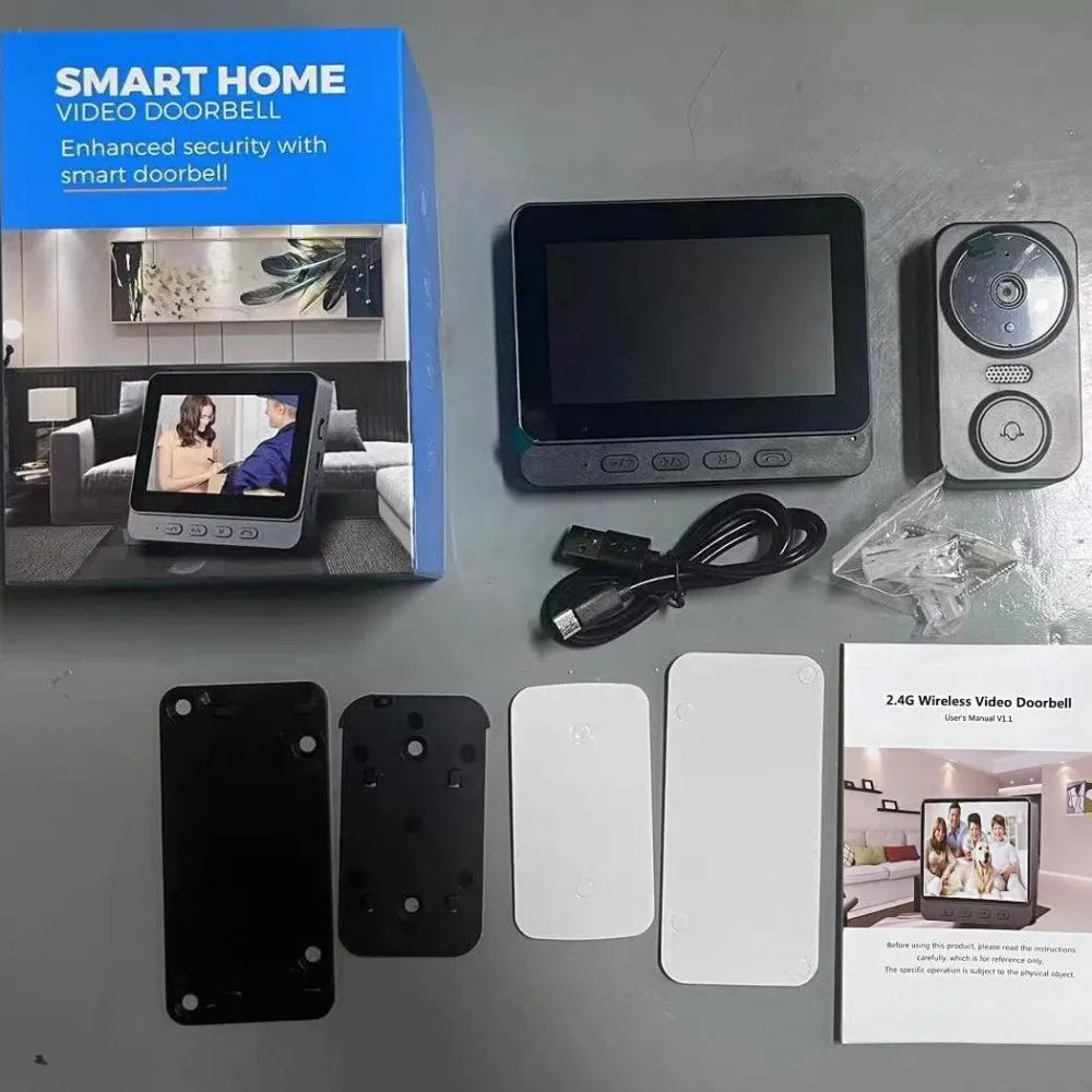 Wireless Video Doorbell with Screen 4.3'' IPS HD Smart Intercom - 2.4G Wifi, Two-Way Talk, Night Vision