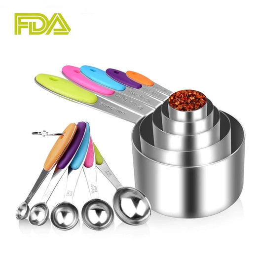 Stainless Steel Measuring Cups and Spoons (10 Pcs)